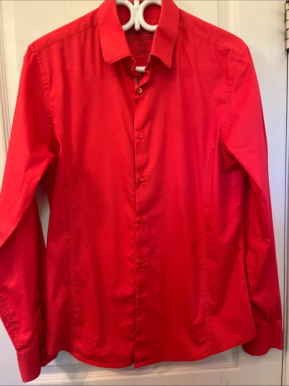 GUESS Men's Bright Red Long Sleeve Button-Up Shirt